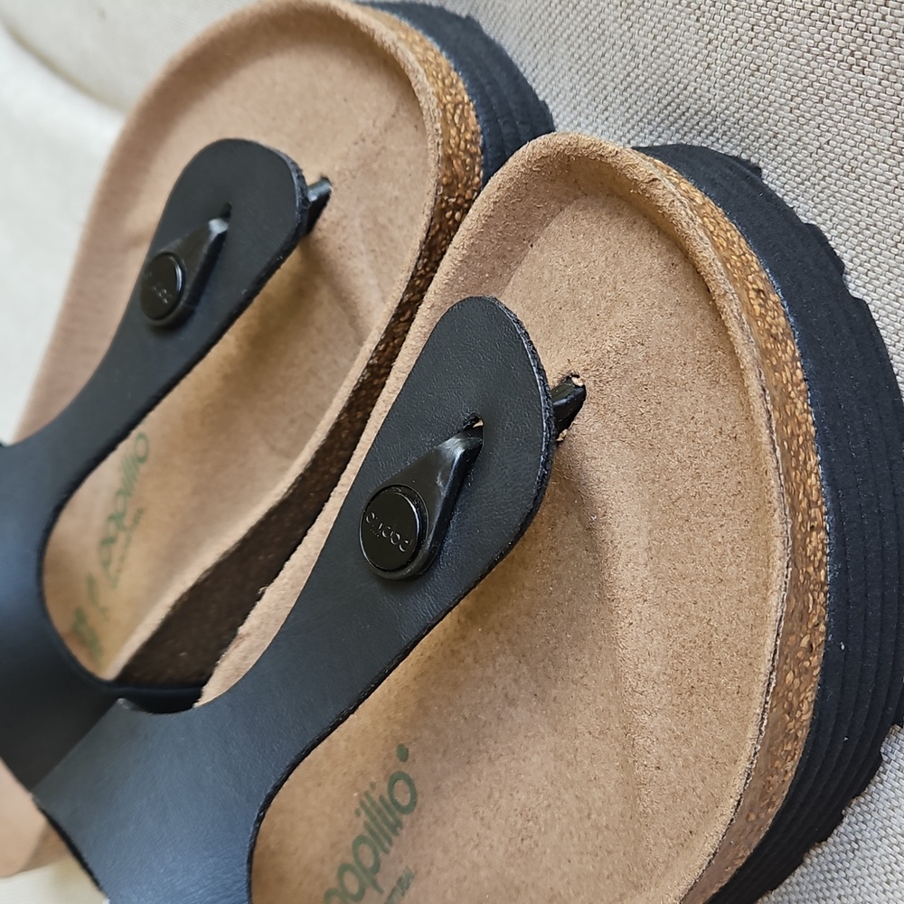 Sz 7- Birkenstock PAPILLIO Gizeh Vegan Platform Thong Sandal Black, 38 - Picture 10 of 10